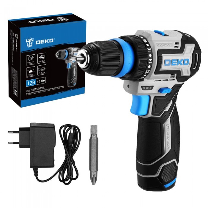 Дрель-шуруповерт аккумуляторная DEKO Loner 12V PRO 085-1121