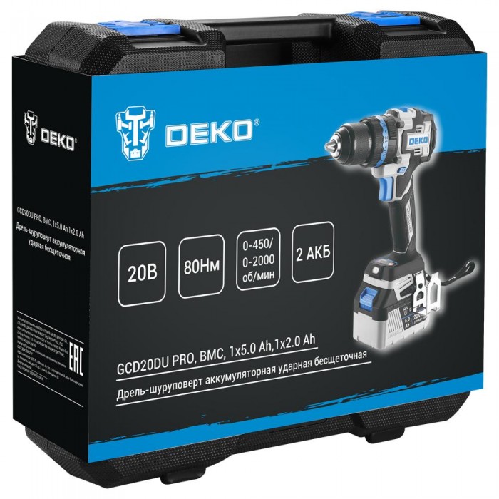 Дрель-шуруповерт ударная аккумуляторная DEKO GCD20DU PRO 083-1107