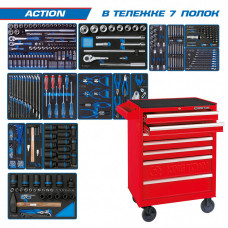 Инструментальная тележка с набором инструментов "ACTION" 327 предметов KING TONY 934-327MRV01 (красная)