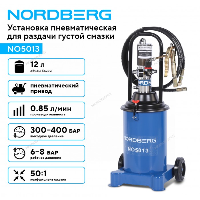 Установка пневматическая для раздачи густой смазки с баком NORDBERG NO5013 (12 л)