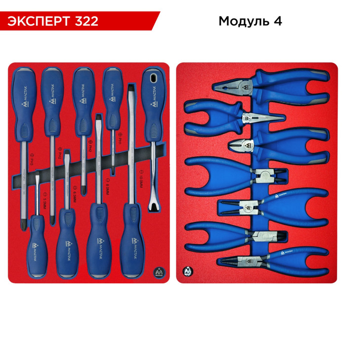 Набор инструментов ЭКСПЕРТ 322 в тележке МАСТАК (323 предмета)