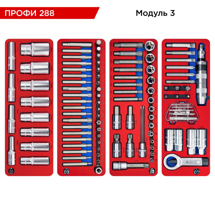 Набор инструментов ПРОФИ 288 в тележке МАСТАК 52-06288 (288 предметов)