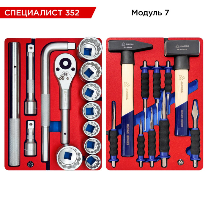 Набор инструментов СПЕЦИАЛИСТ 352 в красной тележке МАСТАК 50-07352R (352 предмета)